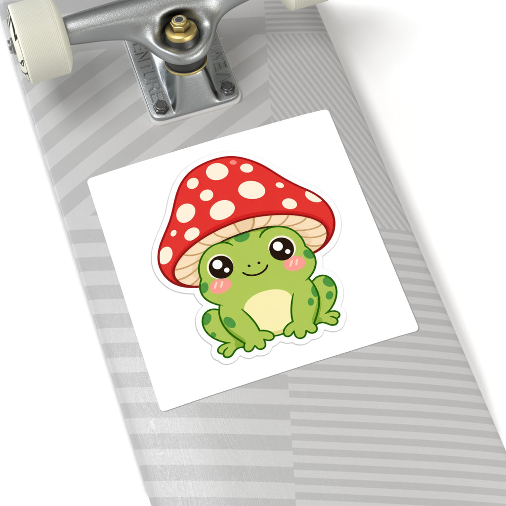 Kawaii Frog with Mushroom Hat Die-Cut Sticker