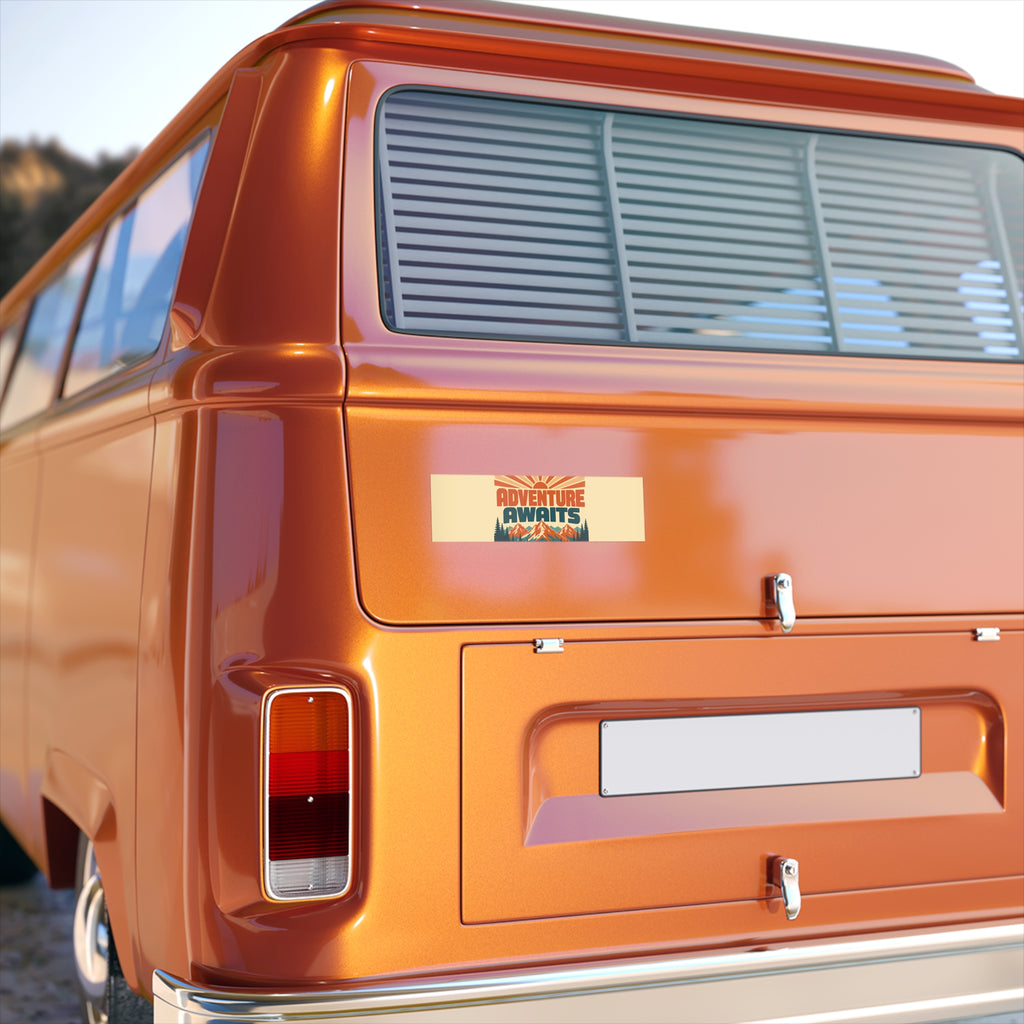 Retro Adventure Awaits Mountains Bumper Sticker