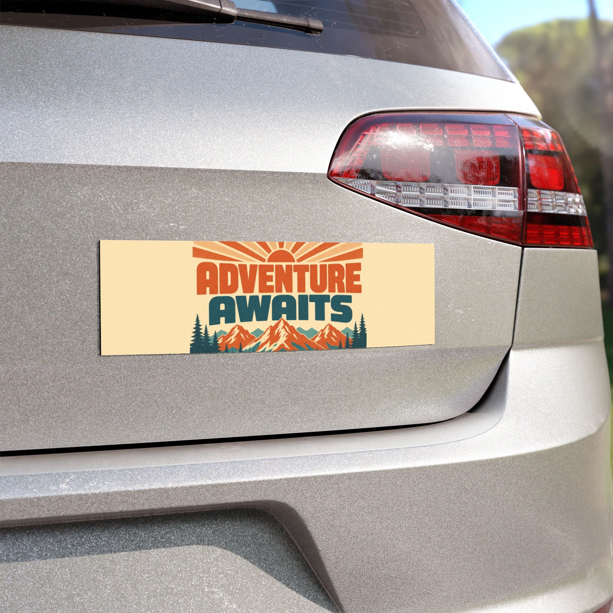 Retro Adventure Awaits Mountains Sunset Car Magnet