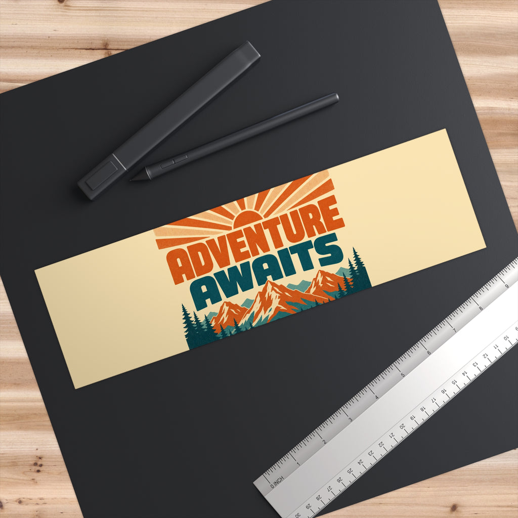 Retro Adventure Awaits Mountains Bumper Sticker
