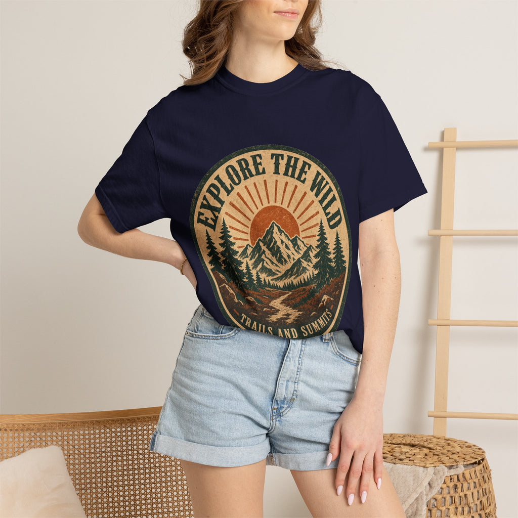 Vintage Mountain Hiking Shirt for Men – Explore the Wild Badge Tee
