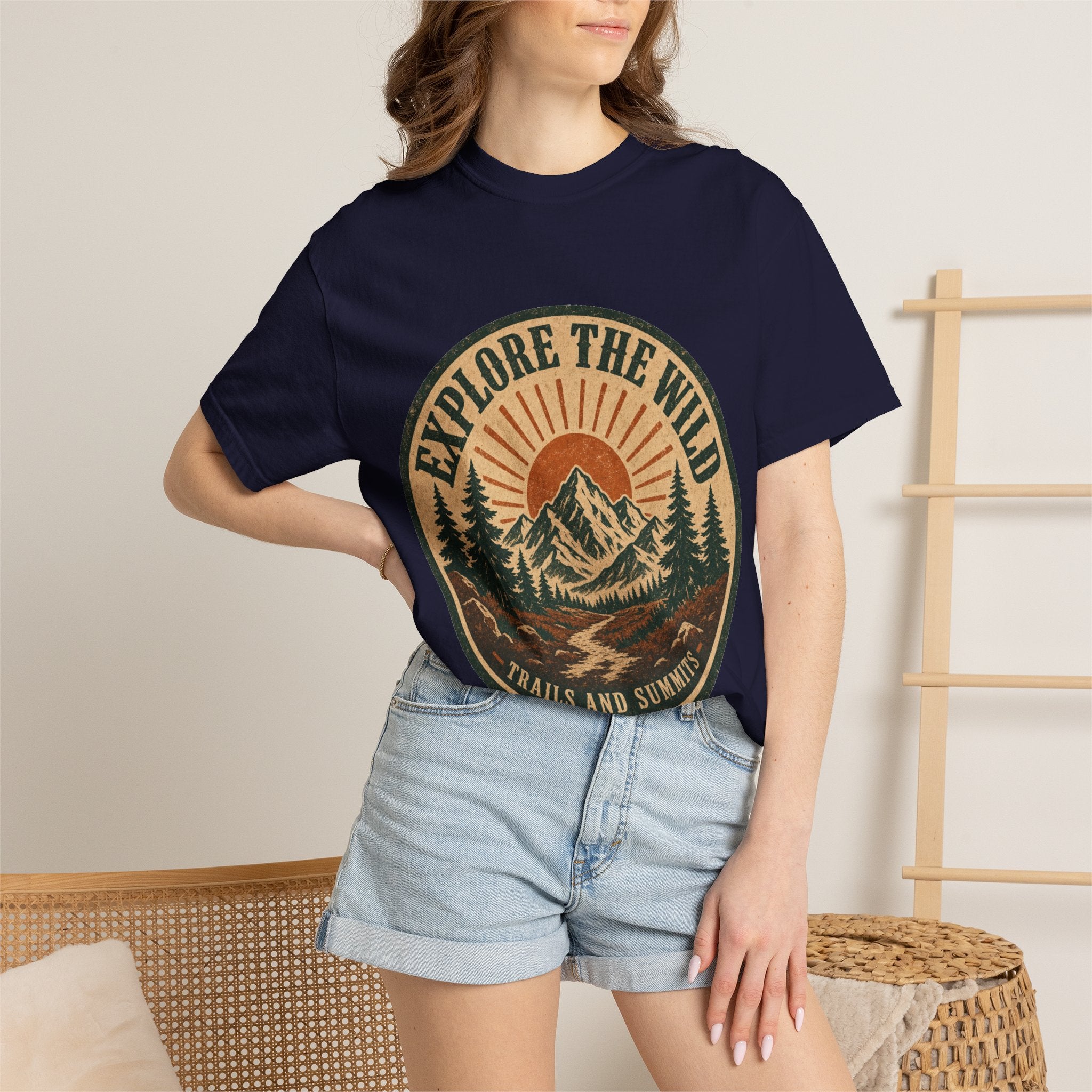 Vintage Mountain Hiking Shirt for Men – Explore the Wild Badge Tee