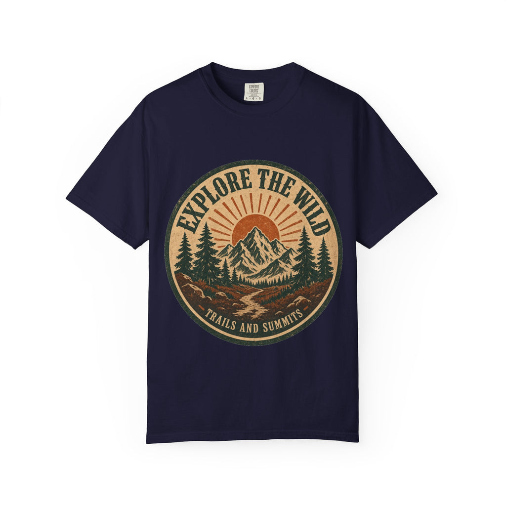 Vintage Mountain Hiking Shirt for Men – Explore the Wild Badge Tee