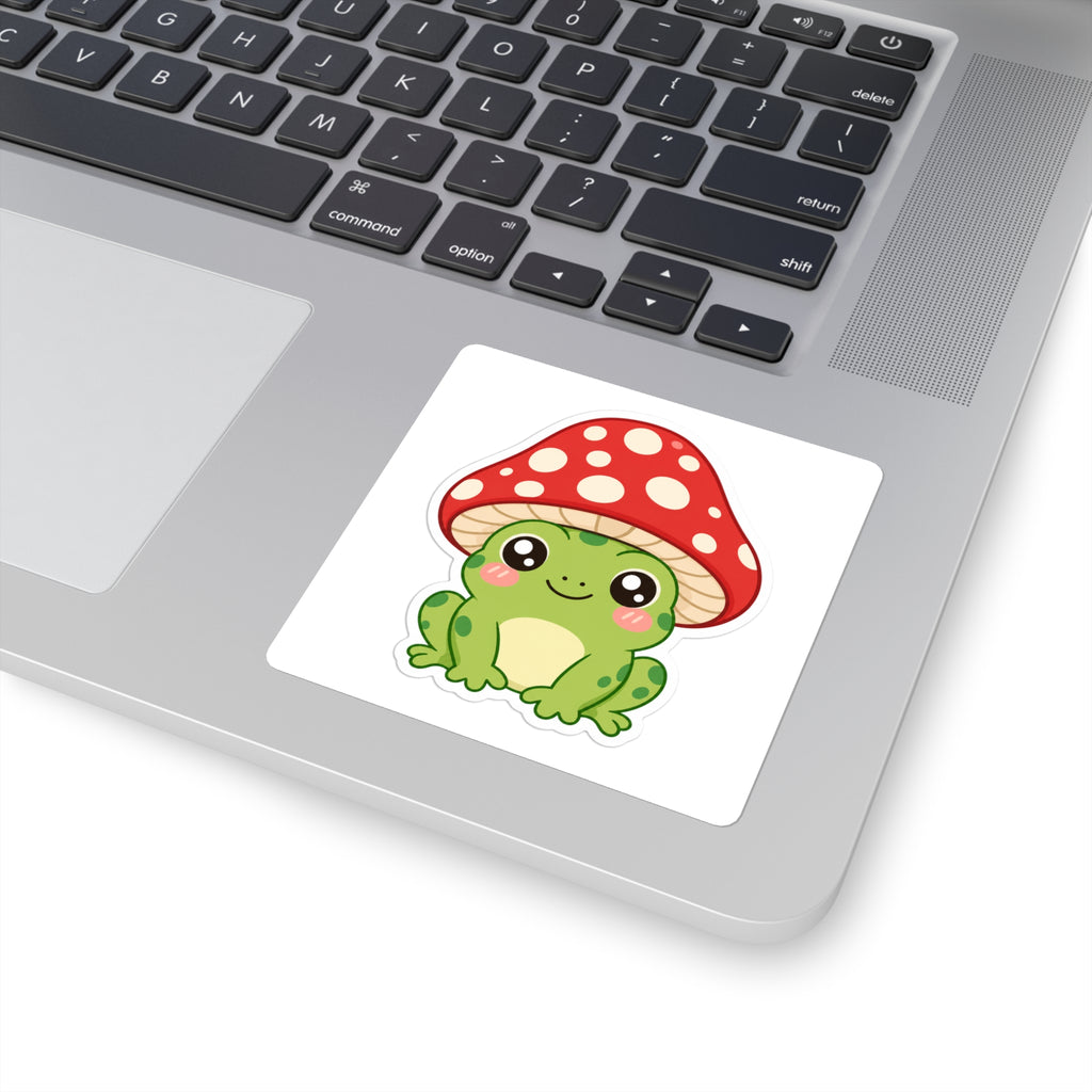 Kawaii Frog with Mushroom Hat Die-Cut Sticker