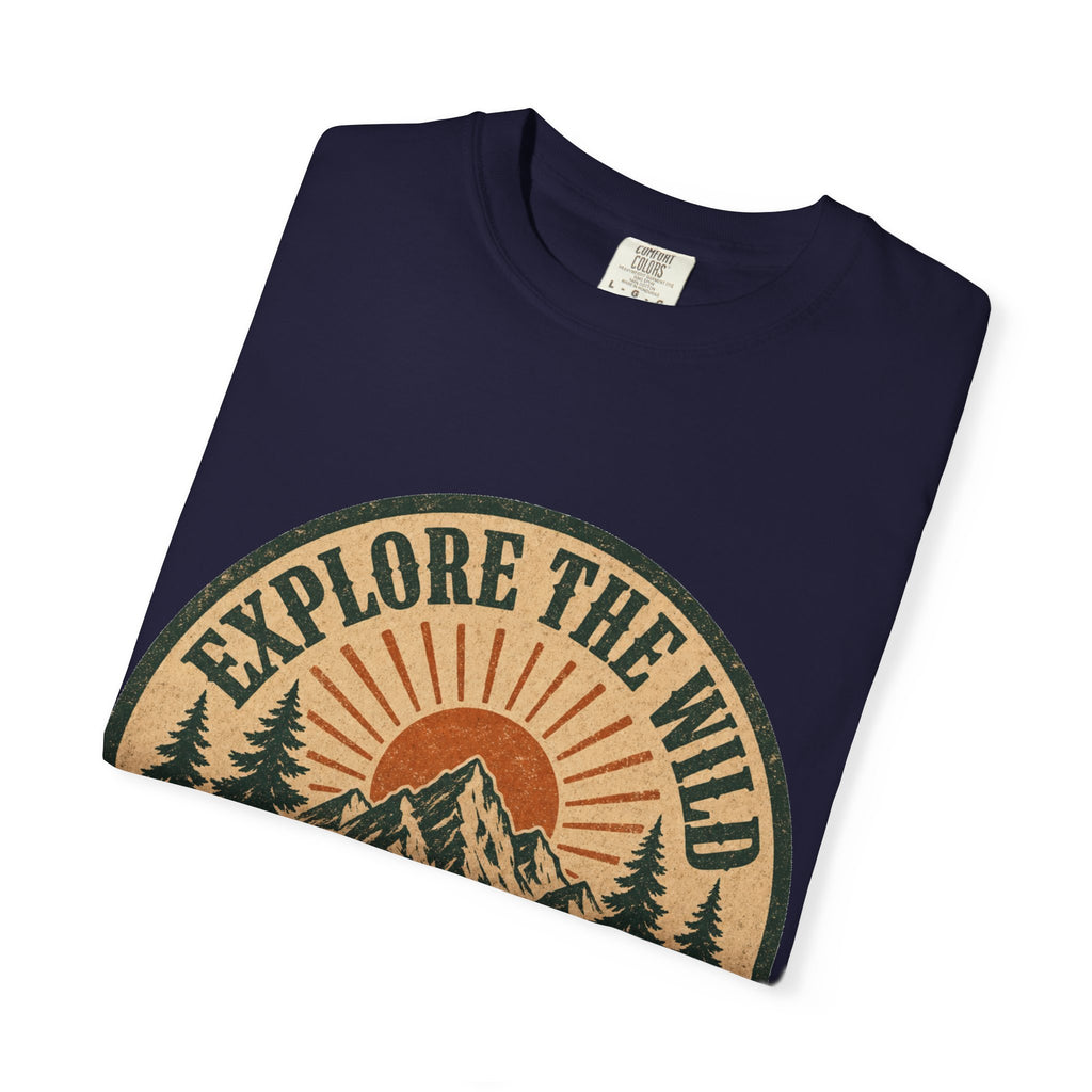 Vintage Mountain Hiking Shirt for Men – Explore the Wild Badge Tee