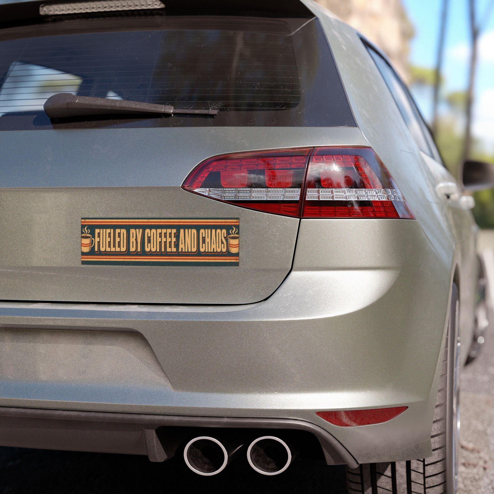Fueled by Coffee & Chaos Retro Car Magnet
